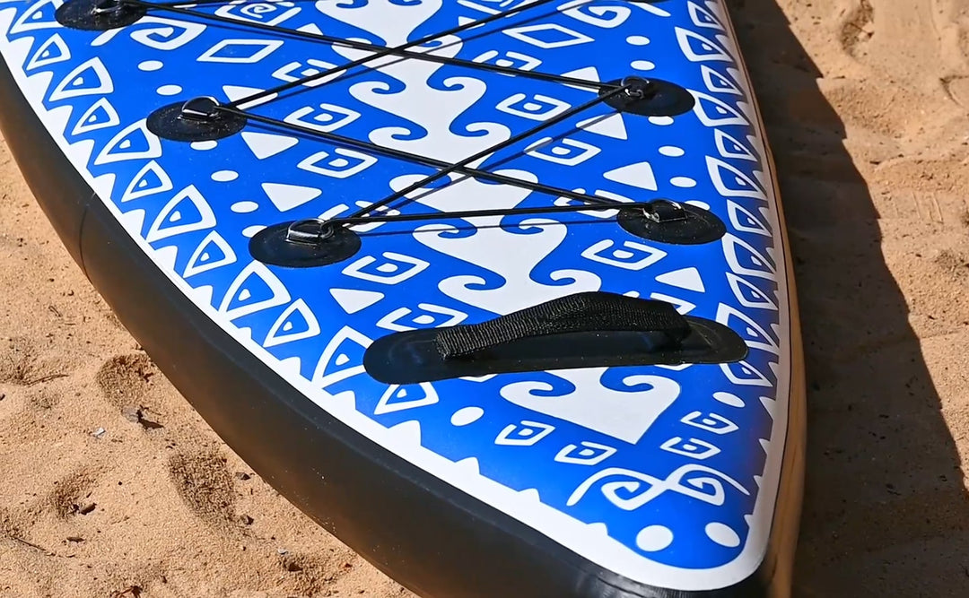 Detailed view of the Seeker's front cargo bungee system for expedition gear.