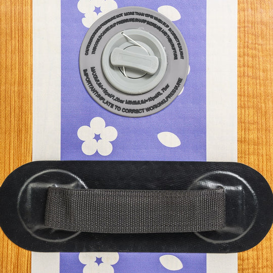 Close-up of the Pathfinder's high-pressure H3 inflation valve and heavy-duty reinforced center carry handle