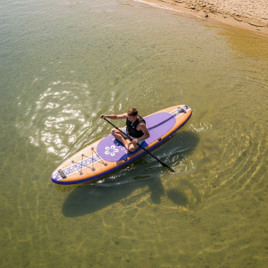 Drone view of the Pathfinder in clear shallow water, demonstrating its easy maneuverability for all skill levels.