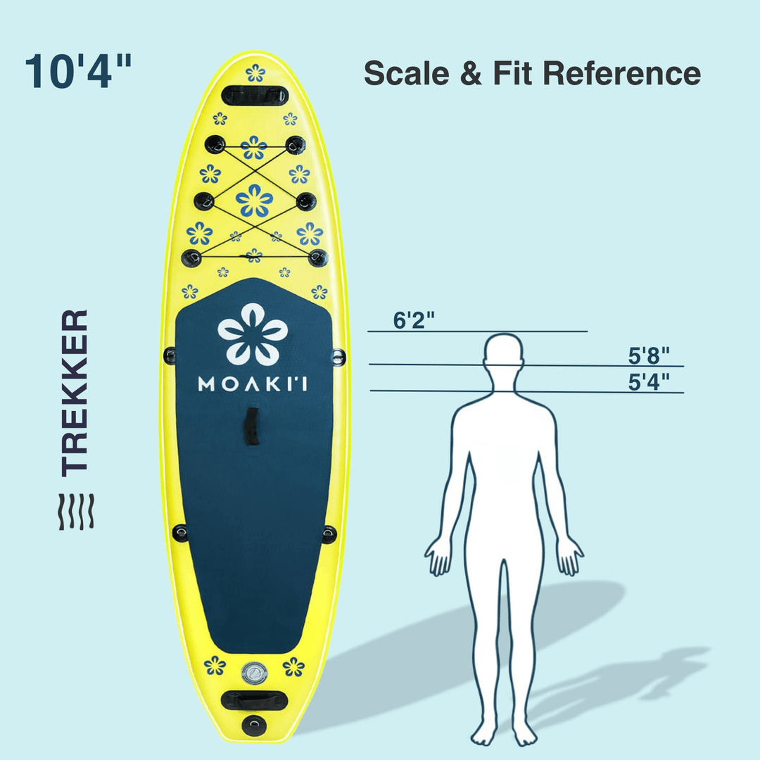 Trekker 10'4" ISUP scale and fit reference chart for casual and beginner paddlers.