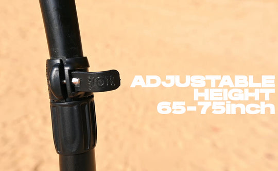 Black adjustable height SUP paddle with text on a beige background