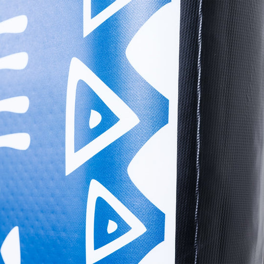 Close-up of the blue geometric tribal pattern on the Moaki'i Seeker rail.