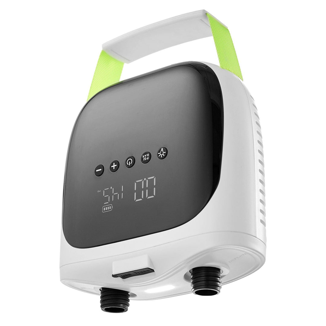 Portable SUP pump with digital display on a white background